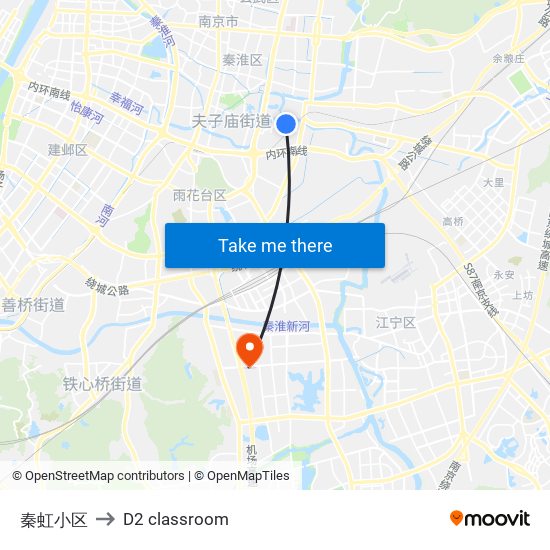 秦虹小区 to D2 classroom map