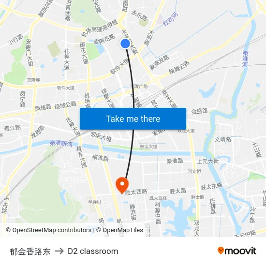 郁金香路东 to D2 classroom map