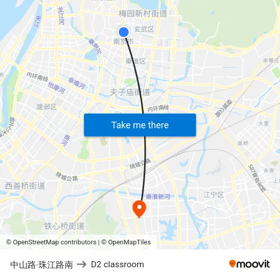 Zhongshan Road & South Zhujiang Road to D2 classroom map