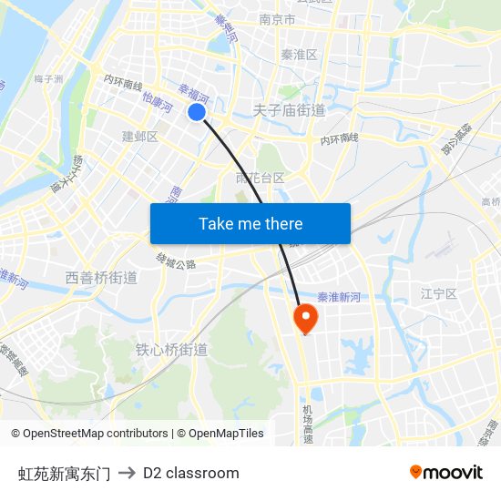 虹苑新寓东门 to D2 classroom map