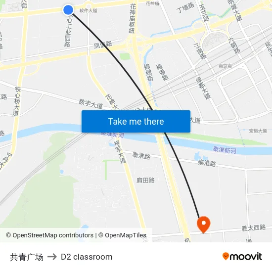 共青广场 to D2 classroom map