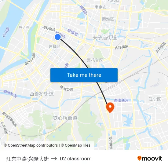 江东中路·兴隆大街 to D2 classroom map