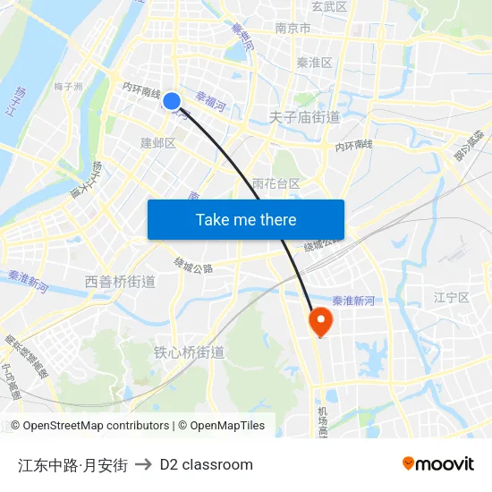 Jiangdong Middle Road & Yue'an Street to D2 classroom map