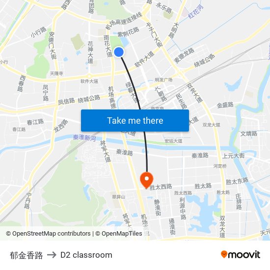 郁金香路 to D2 classroom map