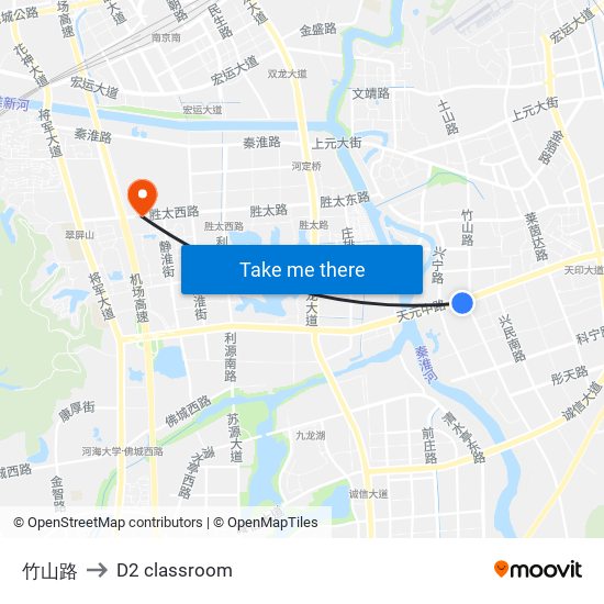 竹山路 to D2 classroom map