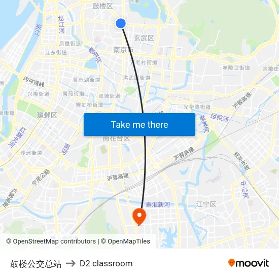Gulou Bus Terminal to D2 classroom map