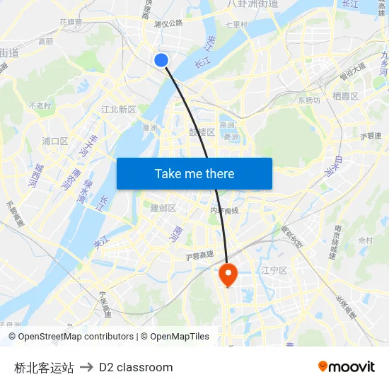 Qiaobei Bus Station to D2 classroom map