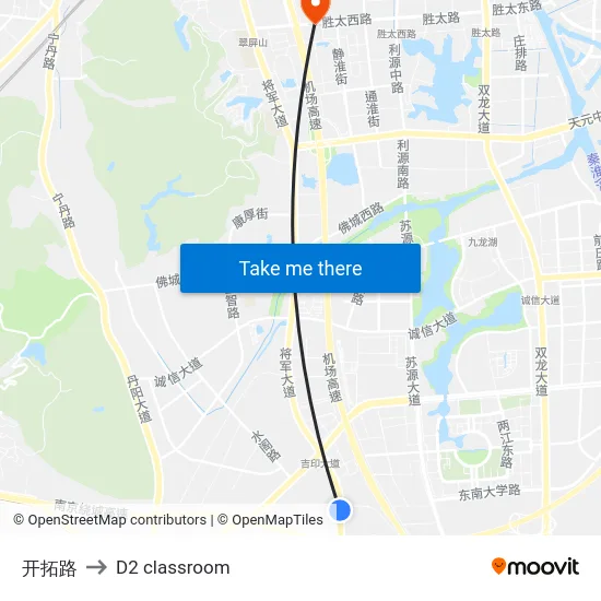 开拓路 to D2 classroom map
