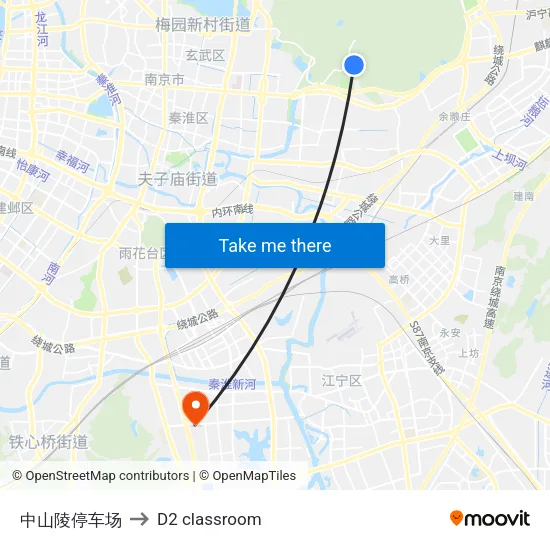 Sun Yat-sen Mausoleum Parking Lot to D2 classroom map