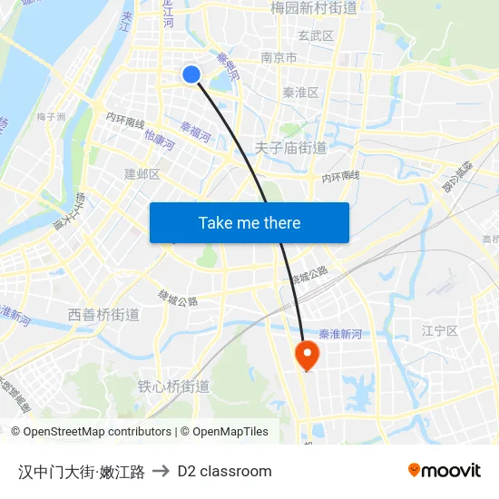 汉中门大街·嫩江路 to D2 classroom map