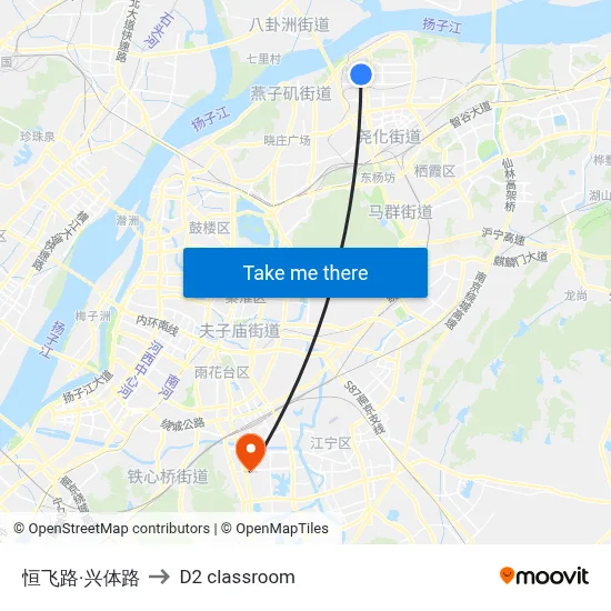 Hengfei Road & Xingti Road to D2 classroom map