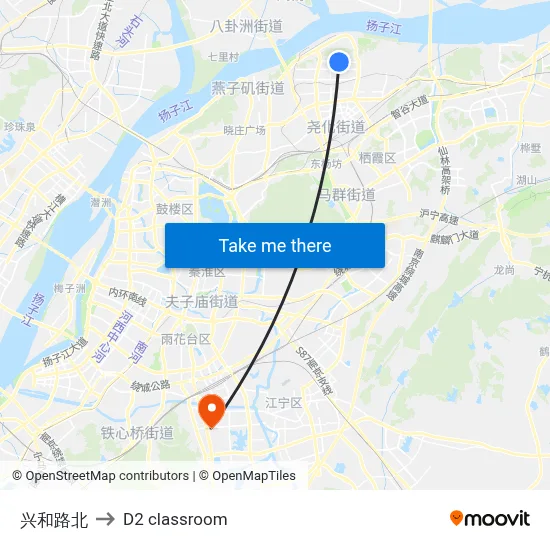 Xinghe Road North to D2 classroom map