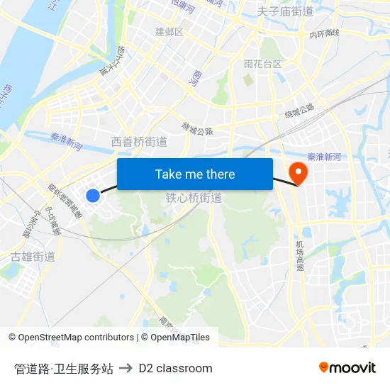 Pipeline Road & Health Service Station to D2 classroom map