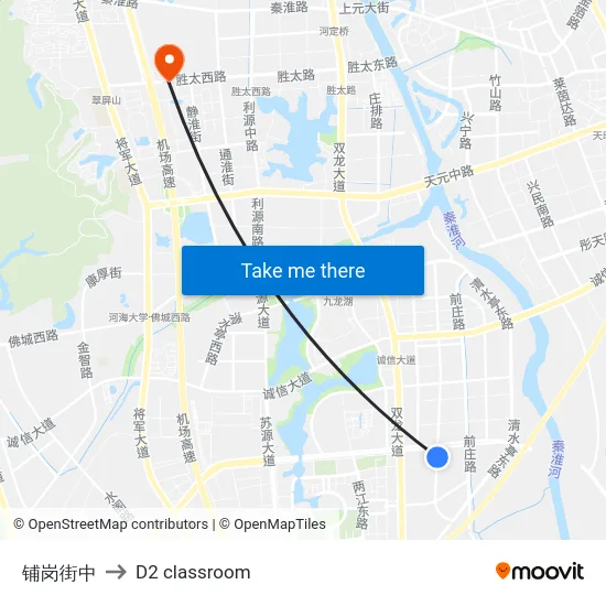 铺岗街中 to D2 classroom map