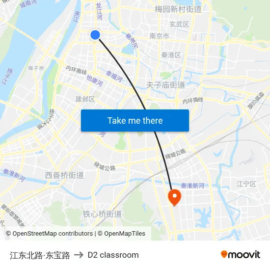 Jiangdong North Road-Dongbao Road to D2 classroom map