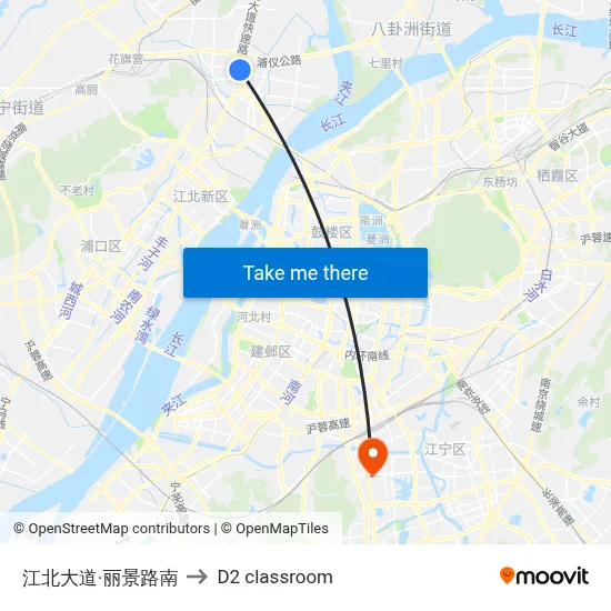 Jiangbei Avenue - Lijing Road South to D2 classroom map