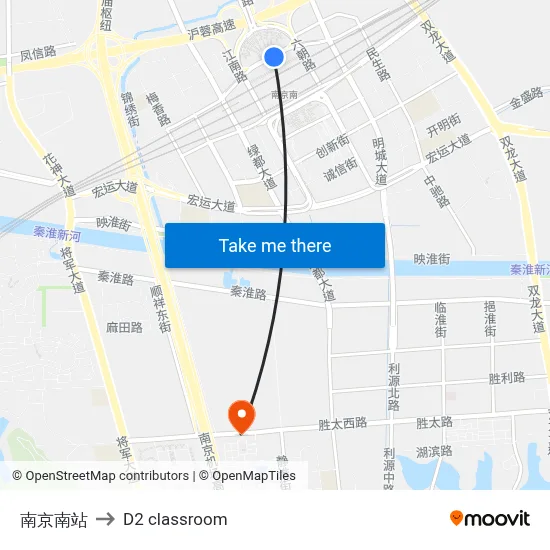 Nanjing South Station to D2 classroom map