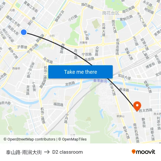 Taishan Road·Yurun Street to D2 classroom map