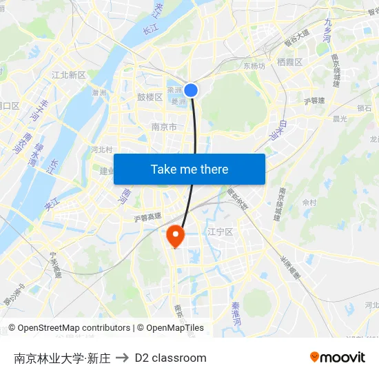 Nanjing Forestry University & Xinzhuang to D2 classroom map
