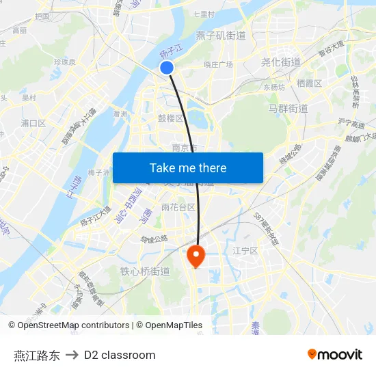Yanjiang Road East to D2 classroom map