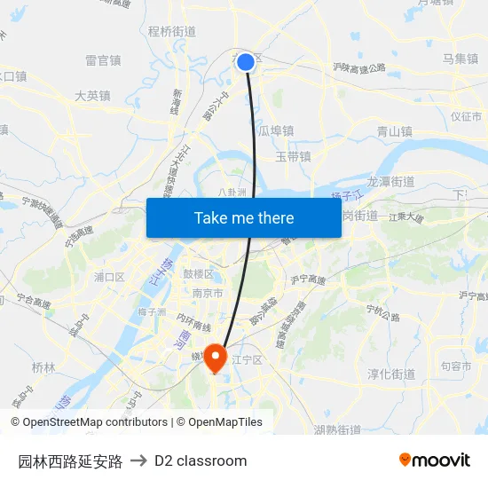 园林西路延安路 to D2 classroom map