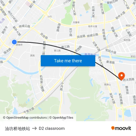 油坊桥地铁站 to D2 classroom map