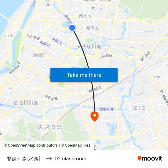 虎踞南路·水西门 to D2 classroom map