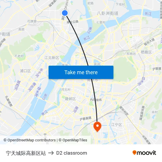Ningtian Intercity High-tech Zone Station to D2 classroom map