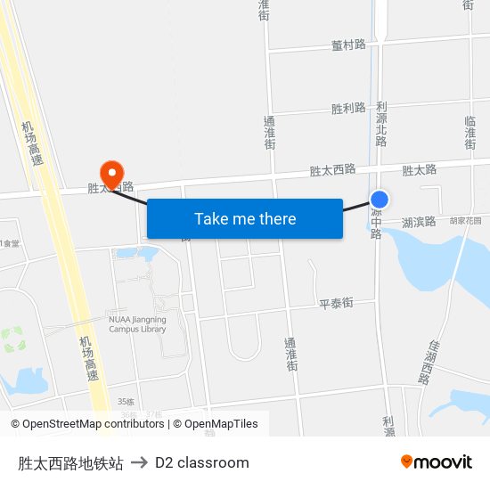 胜太西路地铁站 to D2 classroom map