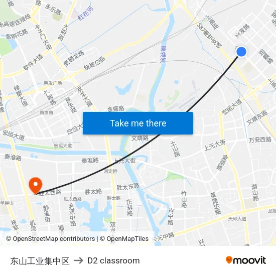 Dongshan Industrial Zone to D2 classroom map