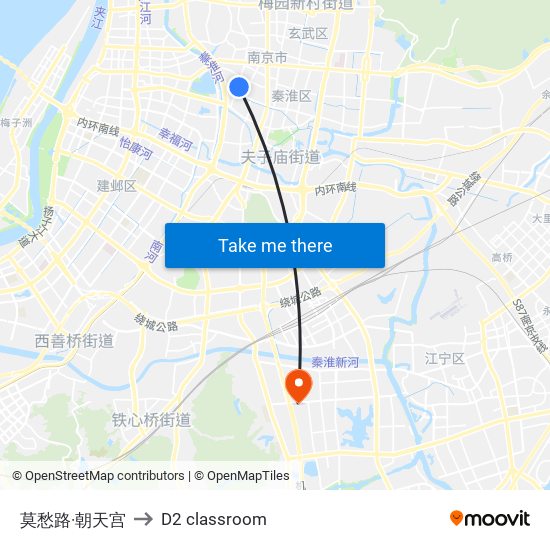 莫愁路·朝天宫 to D2 classroom map