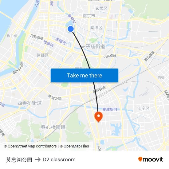 莫愁湖公园 to D2 classroom map