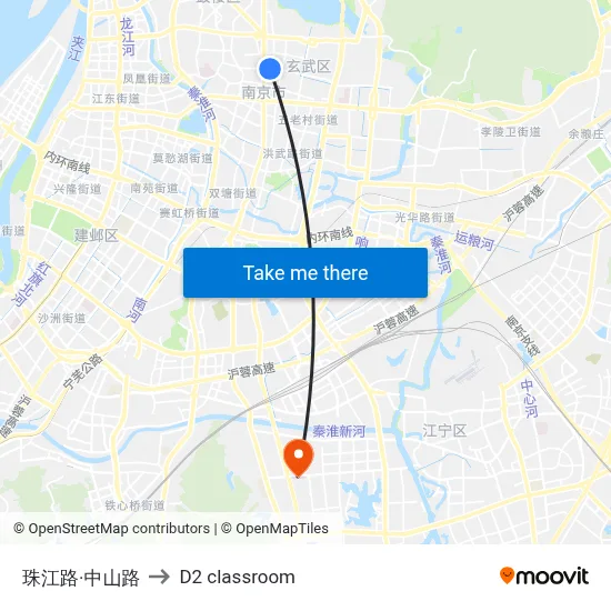 Zhujiang Road & Zhongshan Road to D2 classroom map