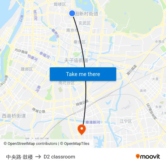 中央路·鼓楼 to D2 classroom map