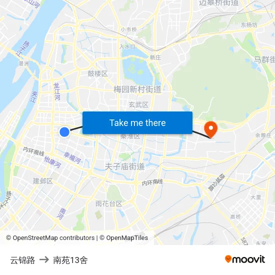 云锦路 to 南苑13舍 map