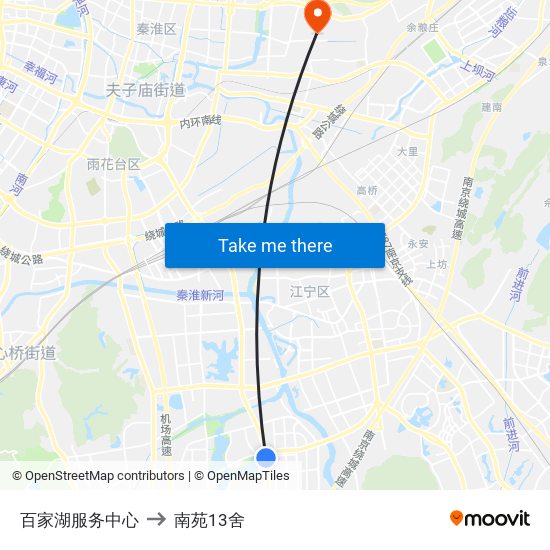 百家湖服务中心 to 南苑13舍 map