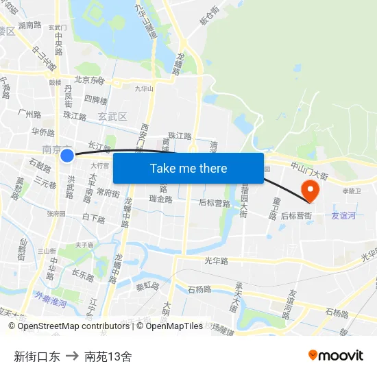 新街口东 to 南苑13舍 map