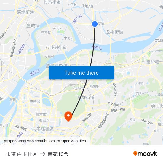 玉带·白玉社区 to 南苑13舍 map