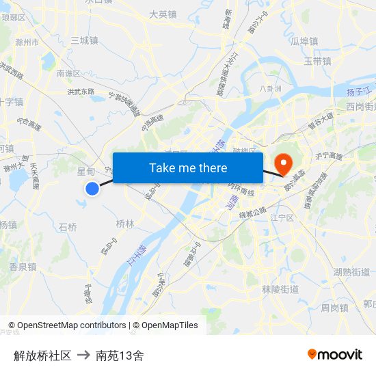 解放桥社区 to 南苑13舍 map