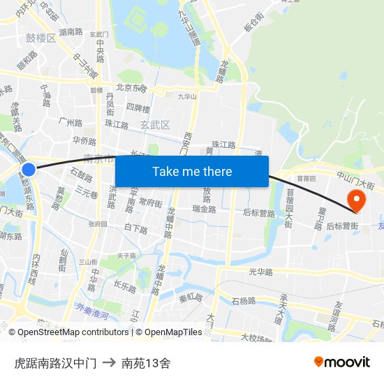 虎踞南路汉中门 to 南苑13舍 map