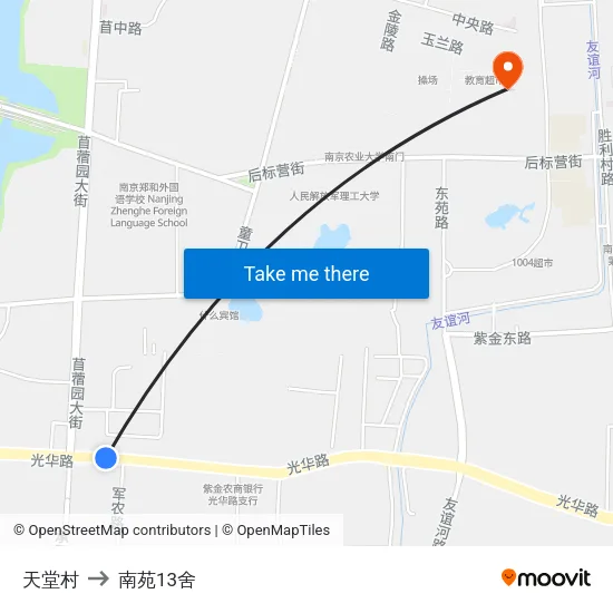 天堂村 to 南苑13舍 map