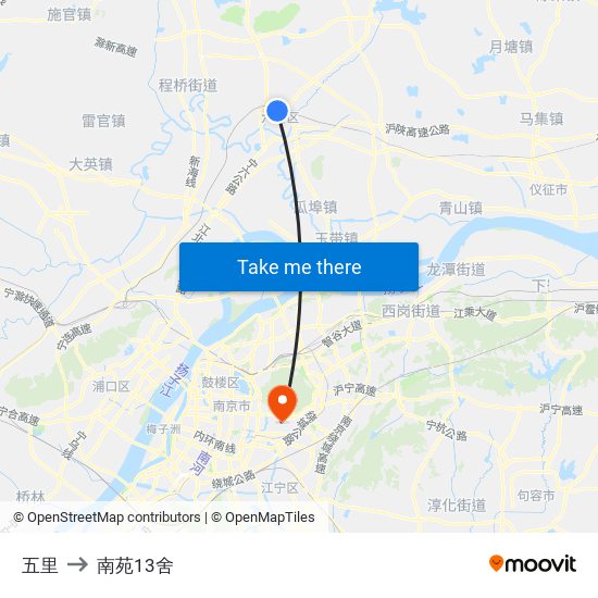 五里 to 南苑13舍 map