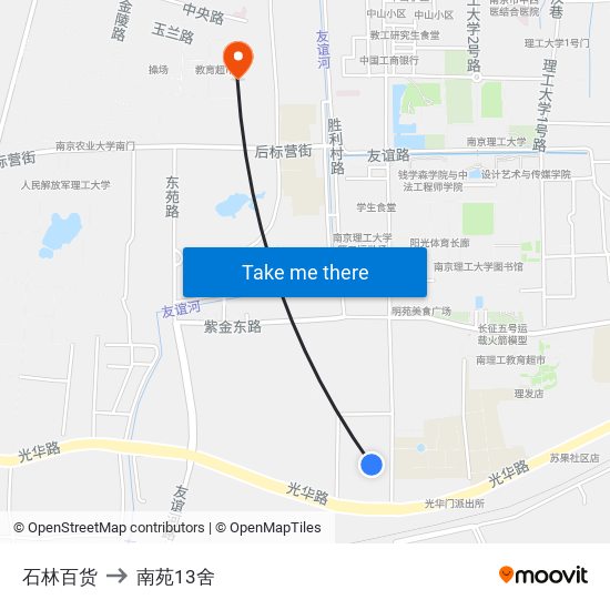 石林百货 to 南苑13舍 map