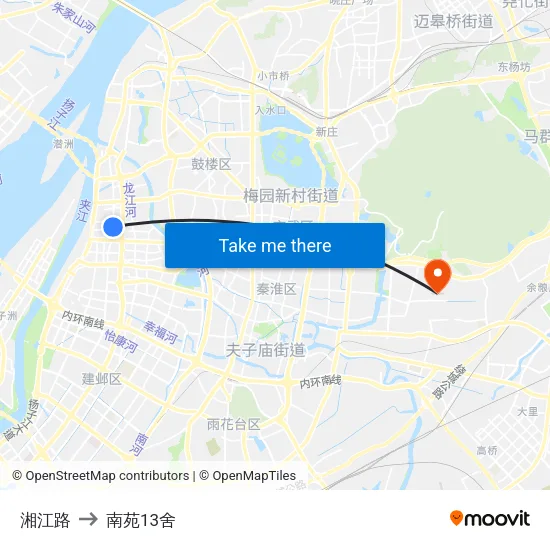 湘江路 to 南苑13舍 map