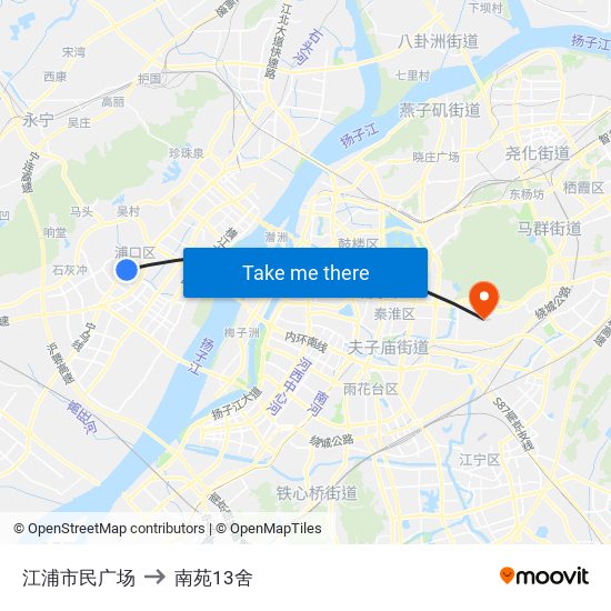 江浦市民广场 to 南苑13舍 map
