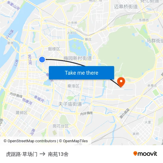 虎踞路·草场门 to 南苑13舍 map