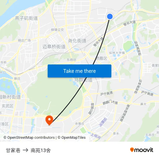 甘家巷 to 南苑13舍 map