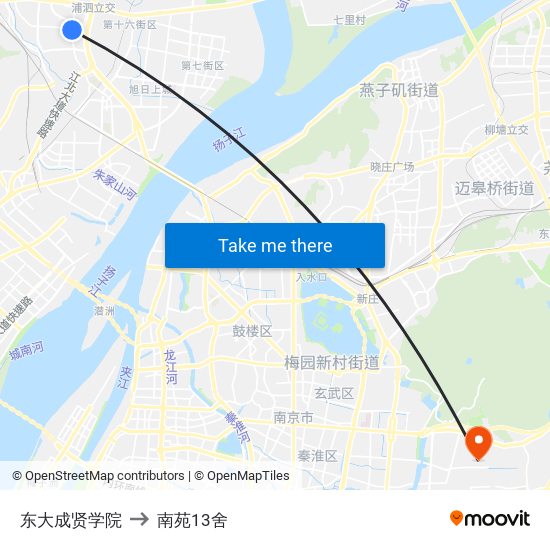 东大成贤学院 to 南苑13舍 map