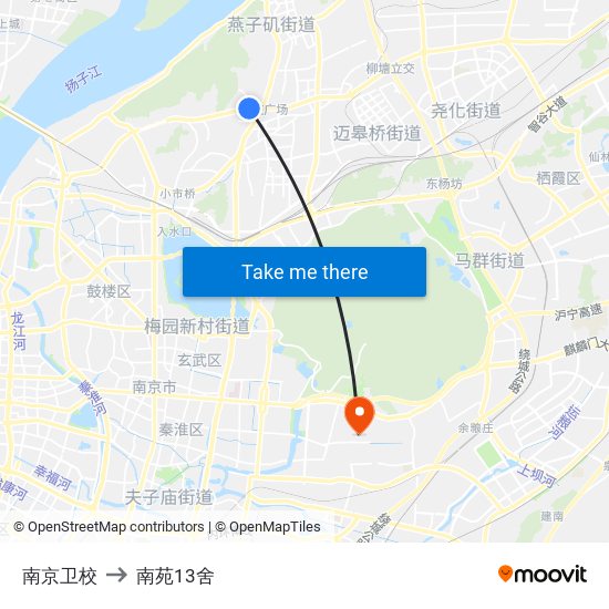 南京卫校 to 南苑13舍 map