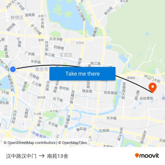 汉中路汉中门 to 南苑13舍 map